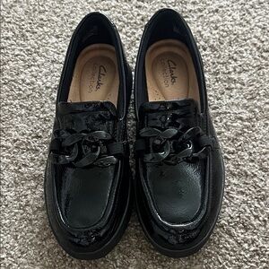 Clarks Glossy Black Loafers
